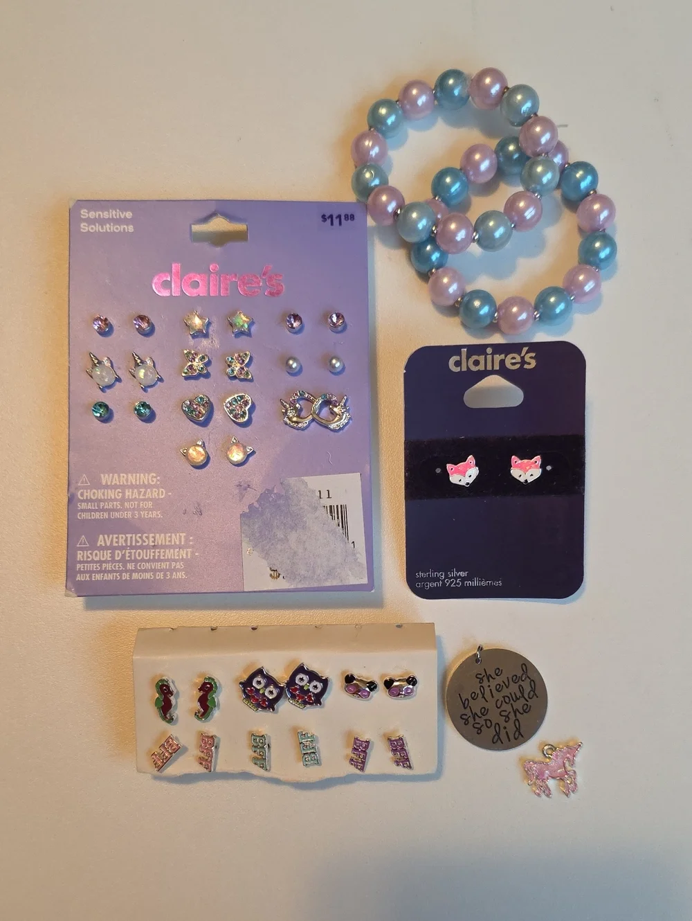 Claire's Fuzzy Makeup Bag And Girl's Stud Earrings And Pendants